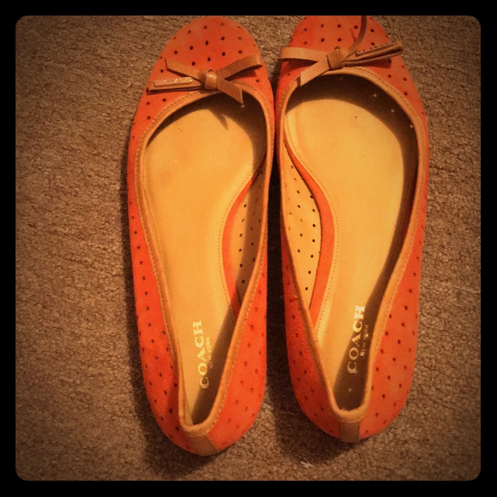 Coach daisy perforated orange suede flats